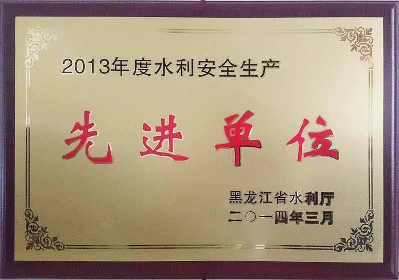 冲填处被黑龙江省水利厅授予“2013年度水利安全生产先进单位”荣誉称号